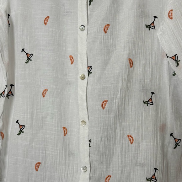 Fig + Flower Embroidered Cocktail Glass Button Front Women’s Large - Picture 5 of 13